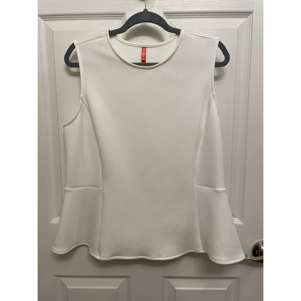SPANX Airessentials Size XL Peplum Sleeveless Luxe Slimming Top Powder White
